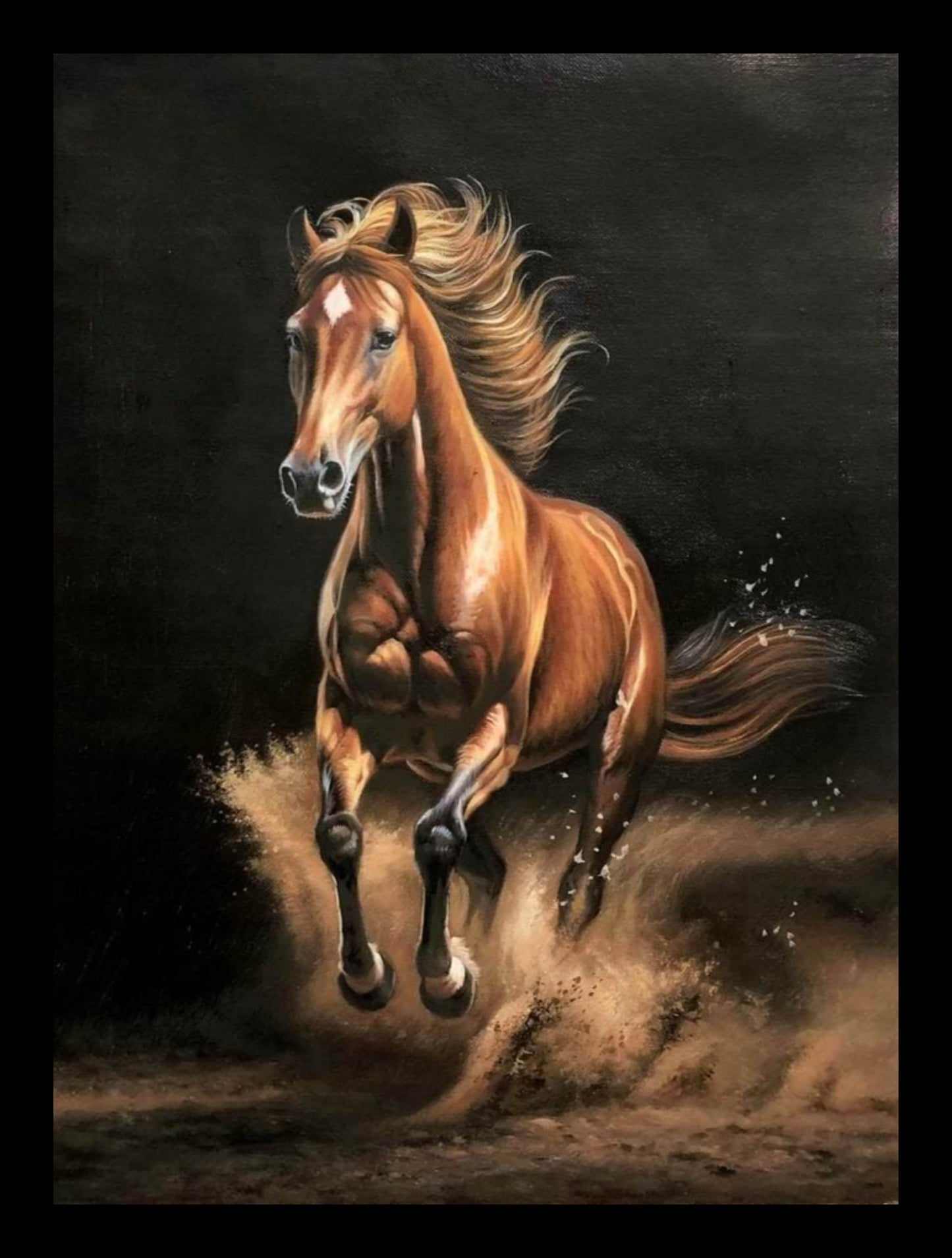 Brown horse running Oil painting hand-made 30×40cm