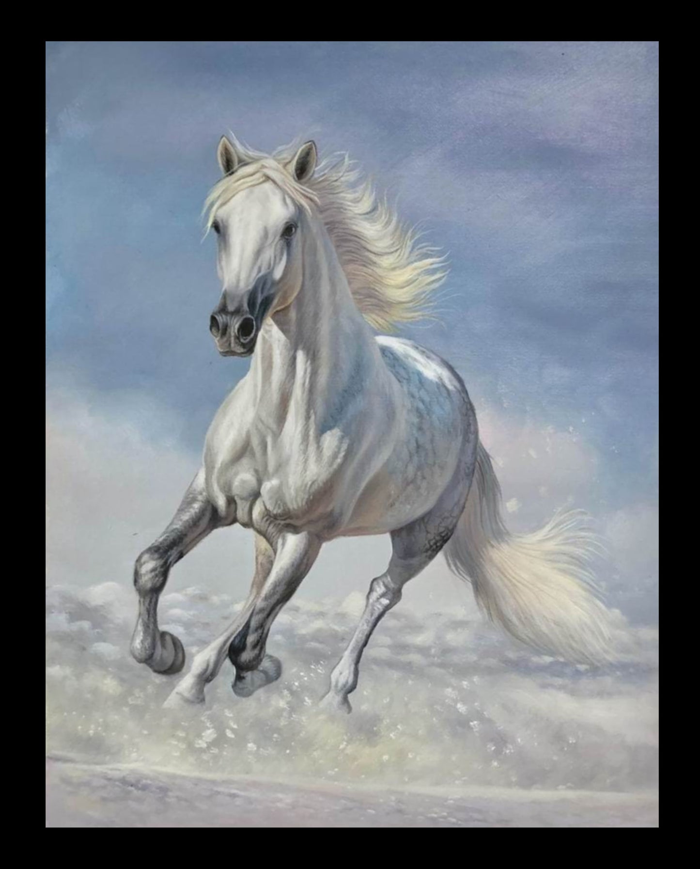 White horse style Oil painting hand-made 30×40 cm