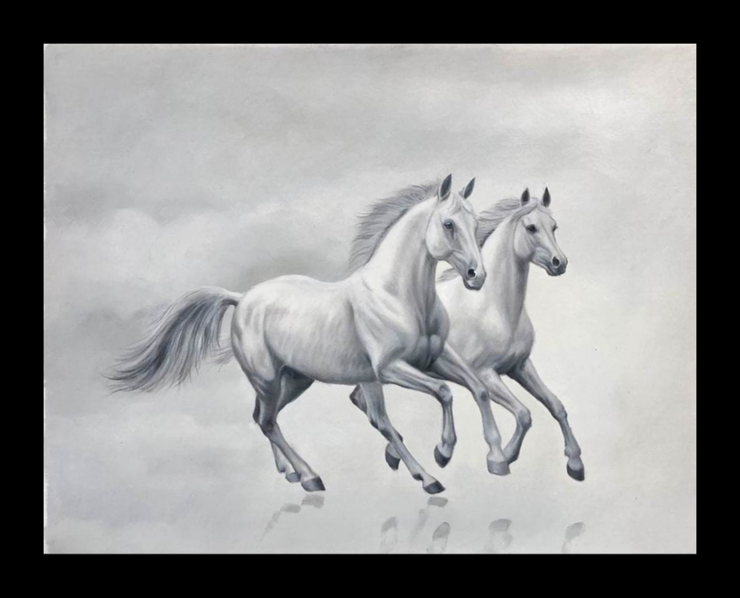Two white horses Oil painting hand-made 30×40 cm