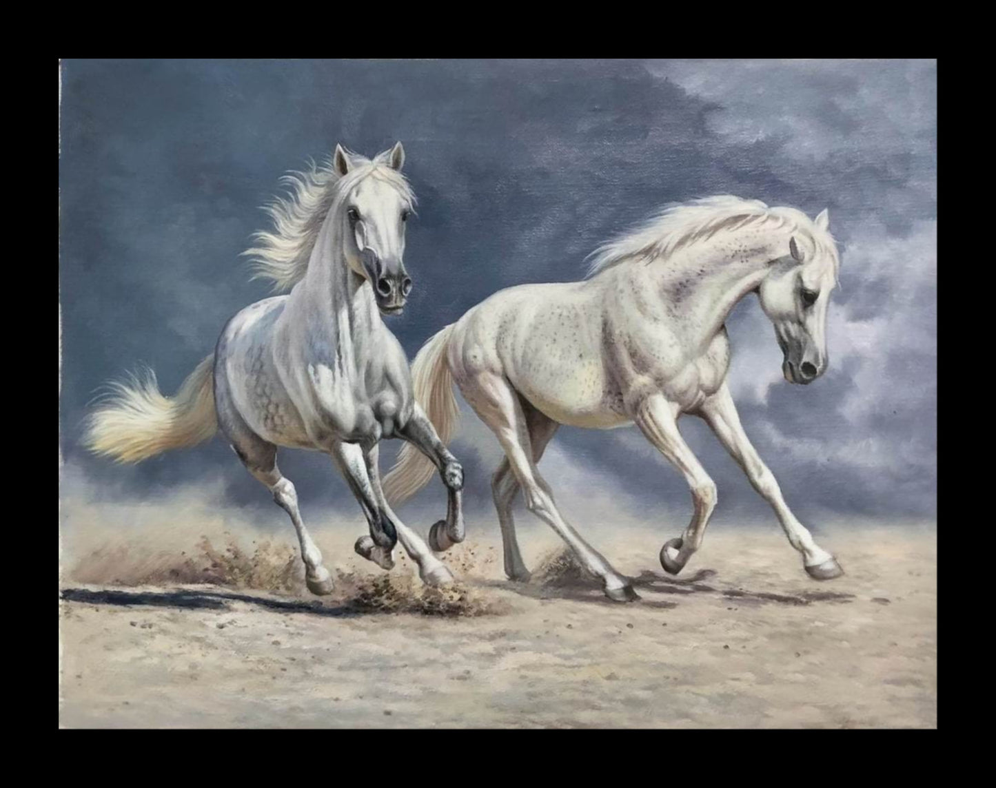 Two White Horses in the Clouds