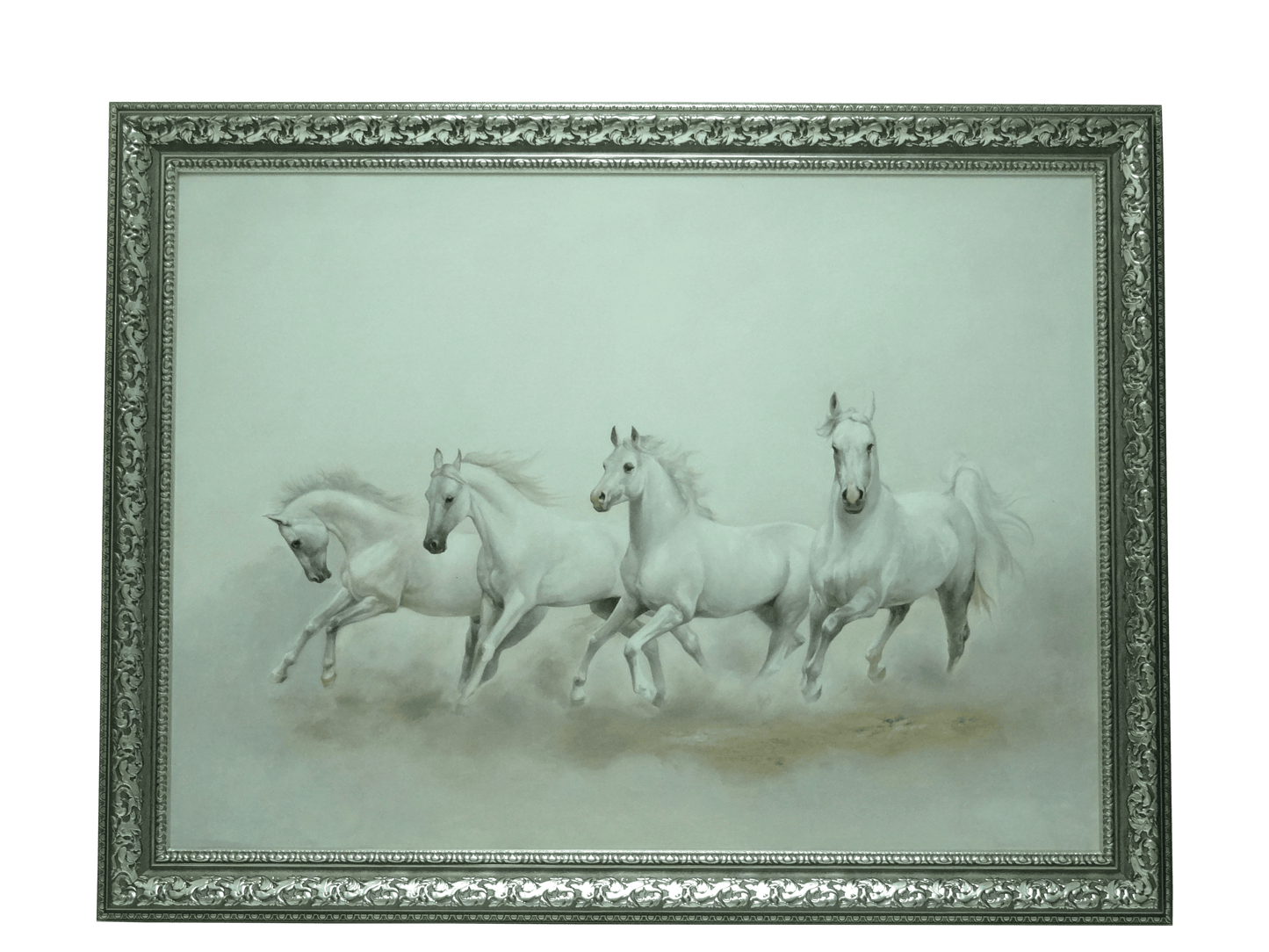 Running White Horses at Desert