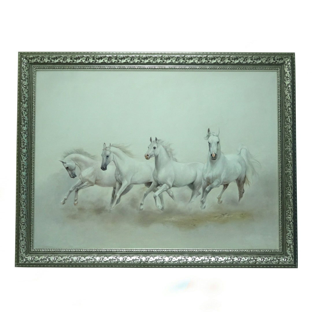 Running White Horses at Desert