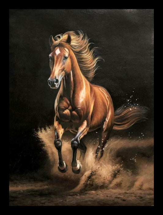 Brown horse running  Oil painting hand-made  30×40cm