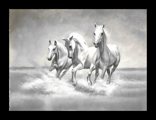 Three white horses running  Oil painting hand-made  30×40cm
