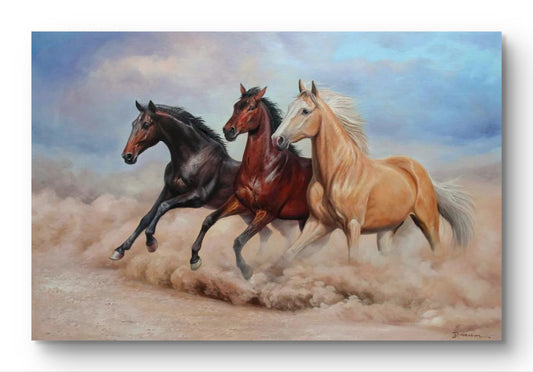 Horses Running at Desert Dust Oil Painting