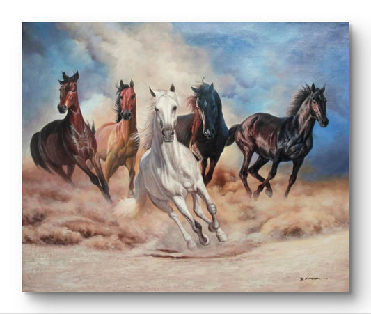 Horses Running with Blue Sky Oil Painting