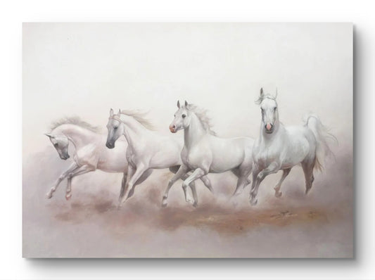 Running White Horses at Desert