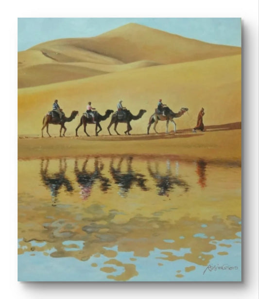 Camels Travelling in Desert