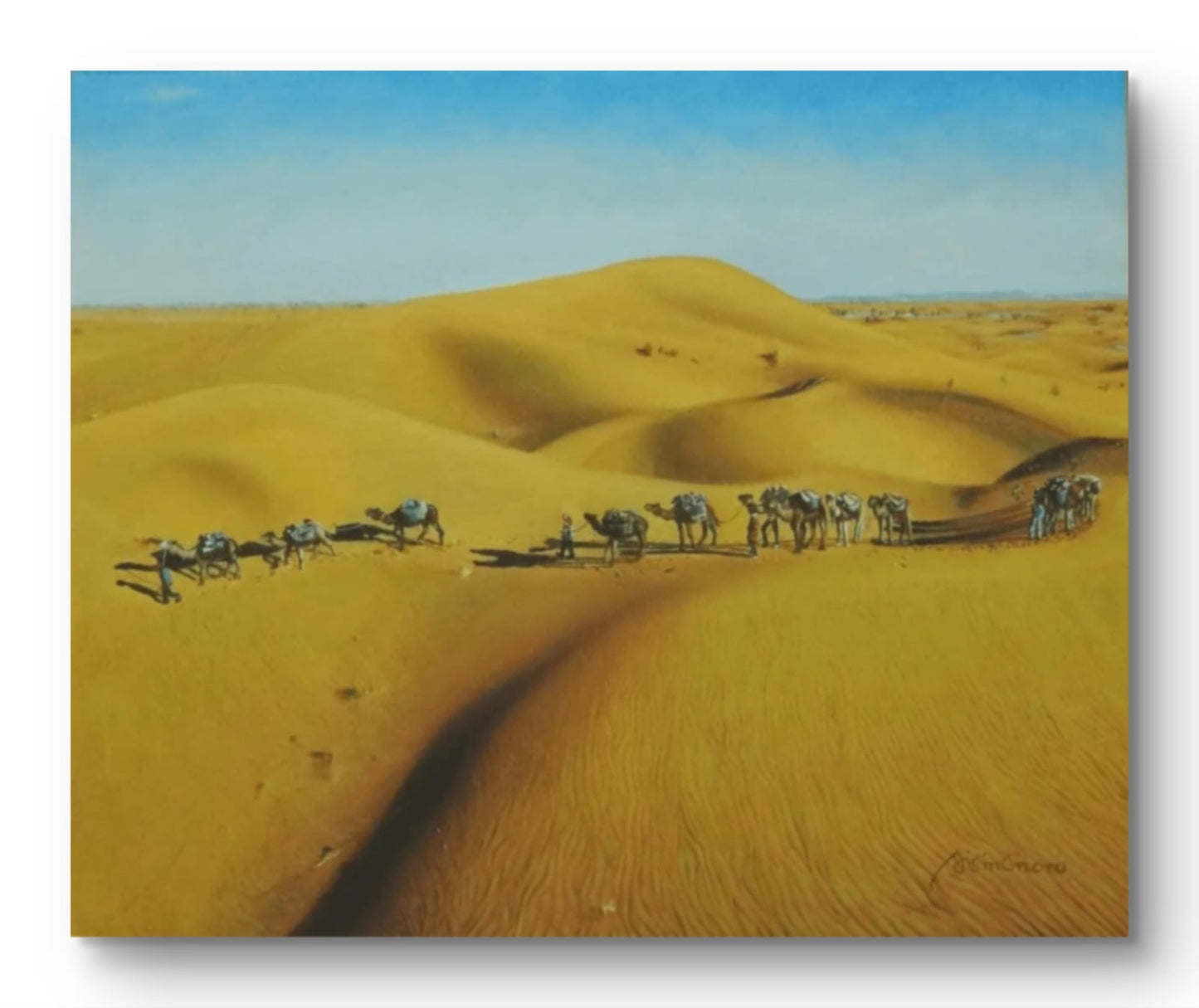 The Desert with Walking Camels