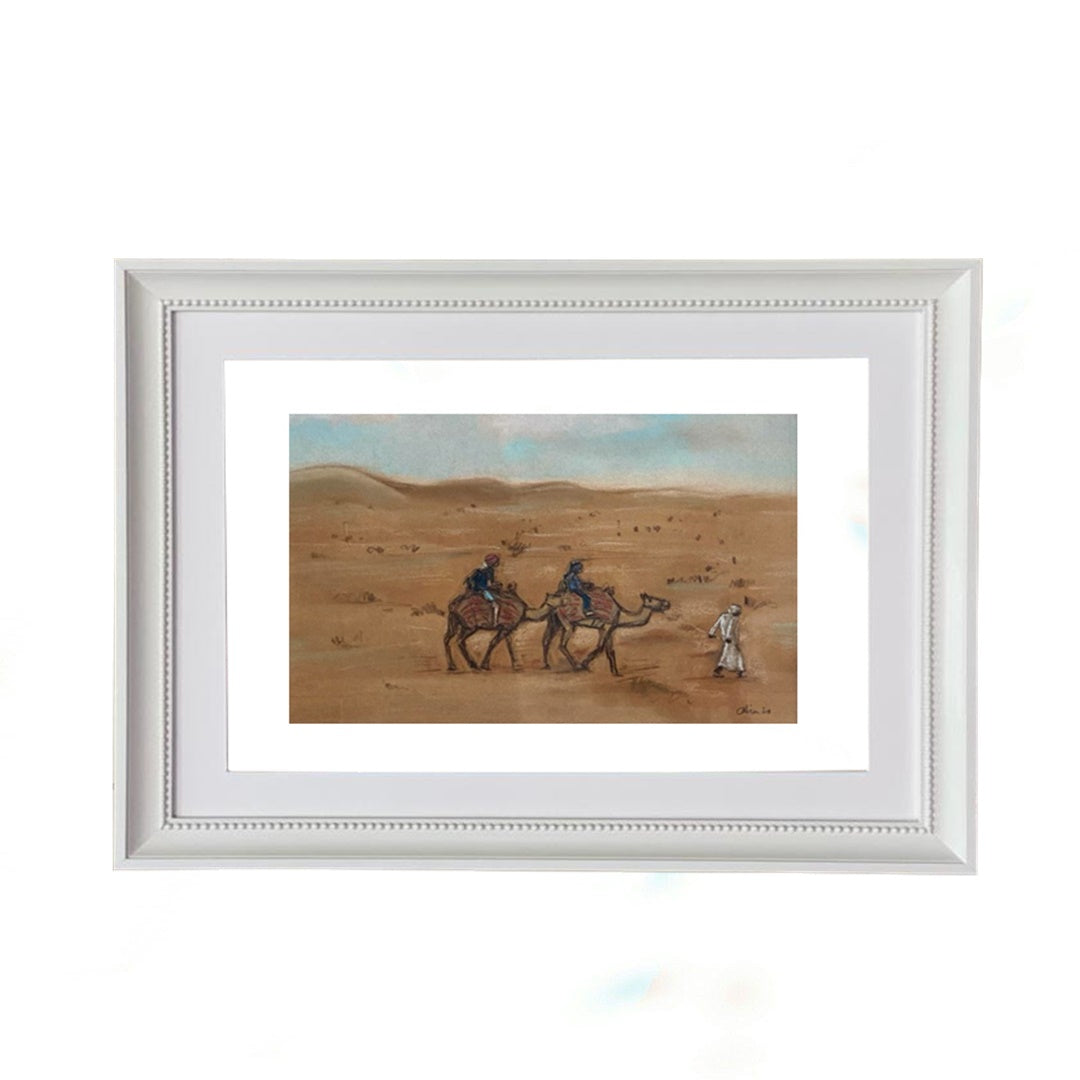 Men with Camels Walking in Desert