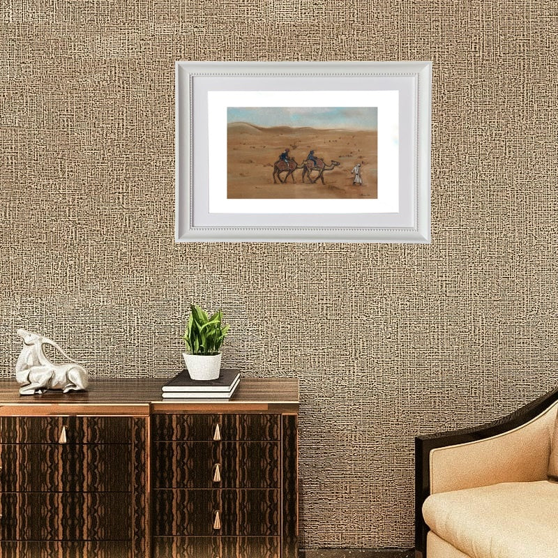 Men with Camels Walking in Desert